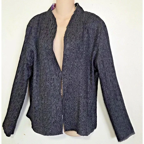 Asian Inspired Floral Top Jacket XL Reversible Textured Crinkle Super Stretchy - Picture 8 of 16